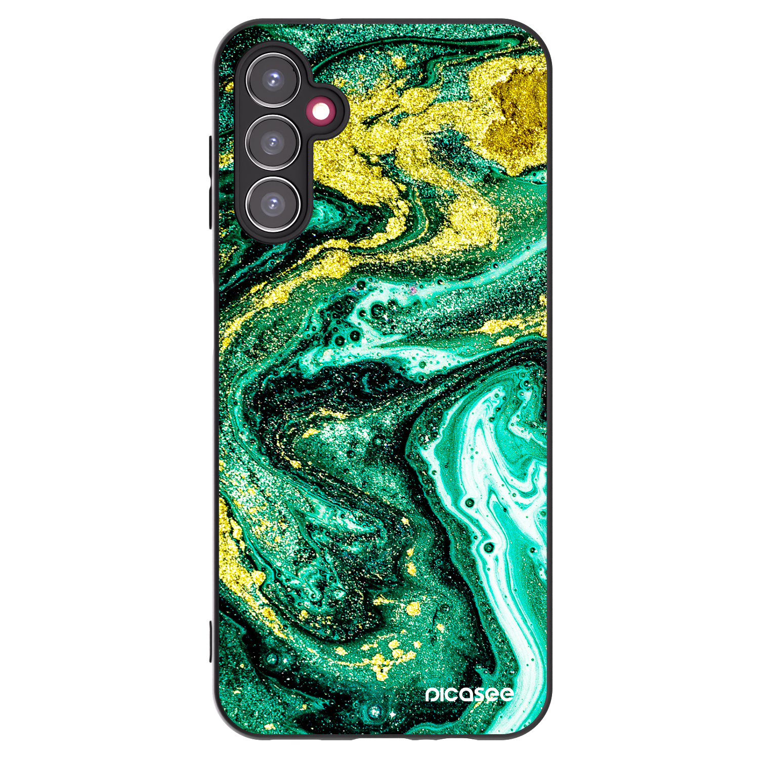 Picasee Samsung Galaxy A14 5G A146P Hülle - Schwarzes Silikon - Green Gold