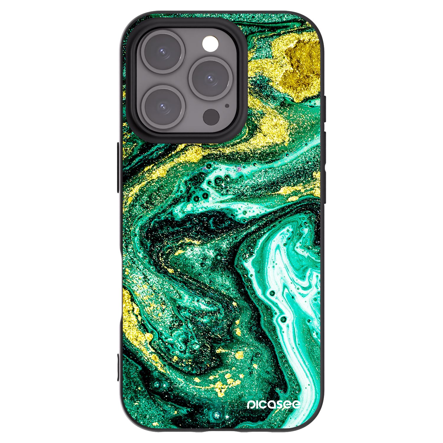 Picasee Apple iPhone 16 Pro Hülle - Schwarzes Silikon - Green Gold