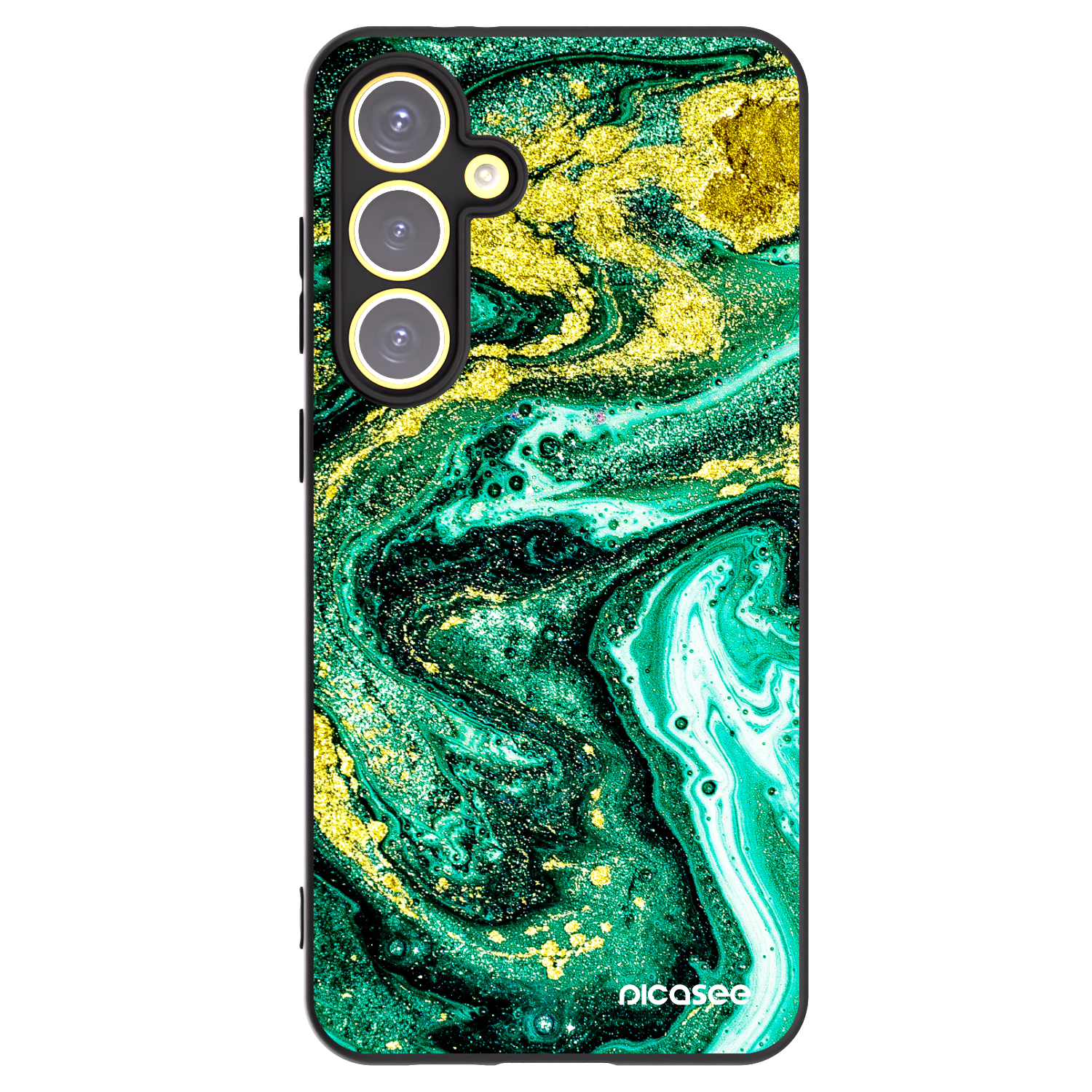 Picasee Samsung Galaxy S24 FE S721B Hülle - Schwarzes Silikon - Green Gold