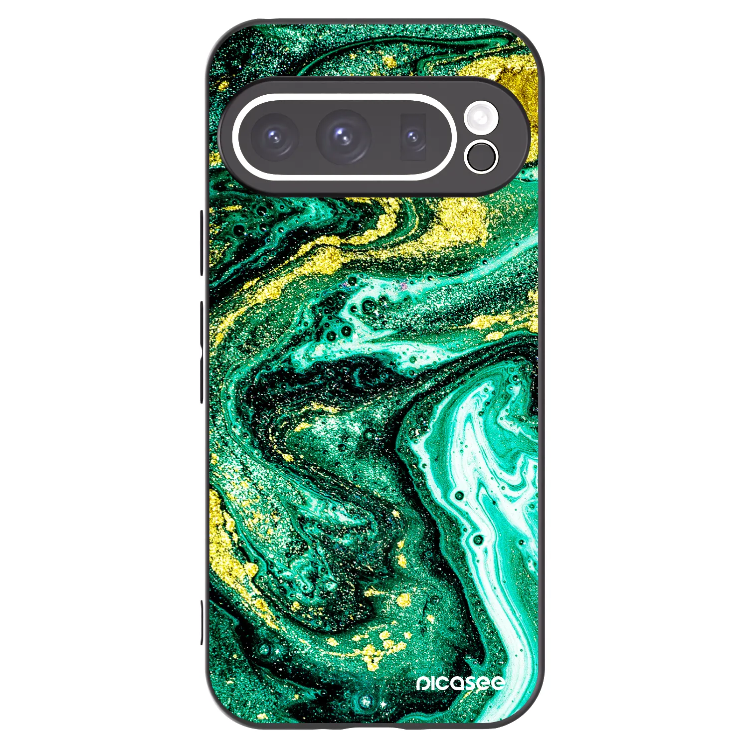 Picasee Google Pixel 9 Pro Hülle - Schwarzes Silikon - Green Gold