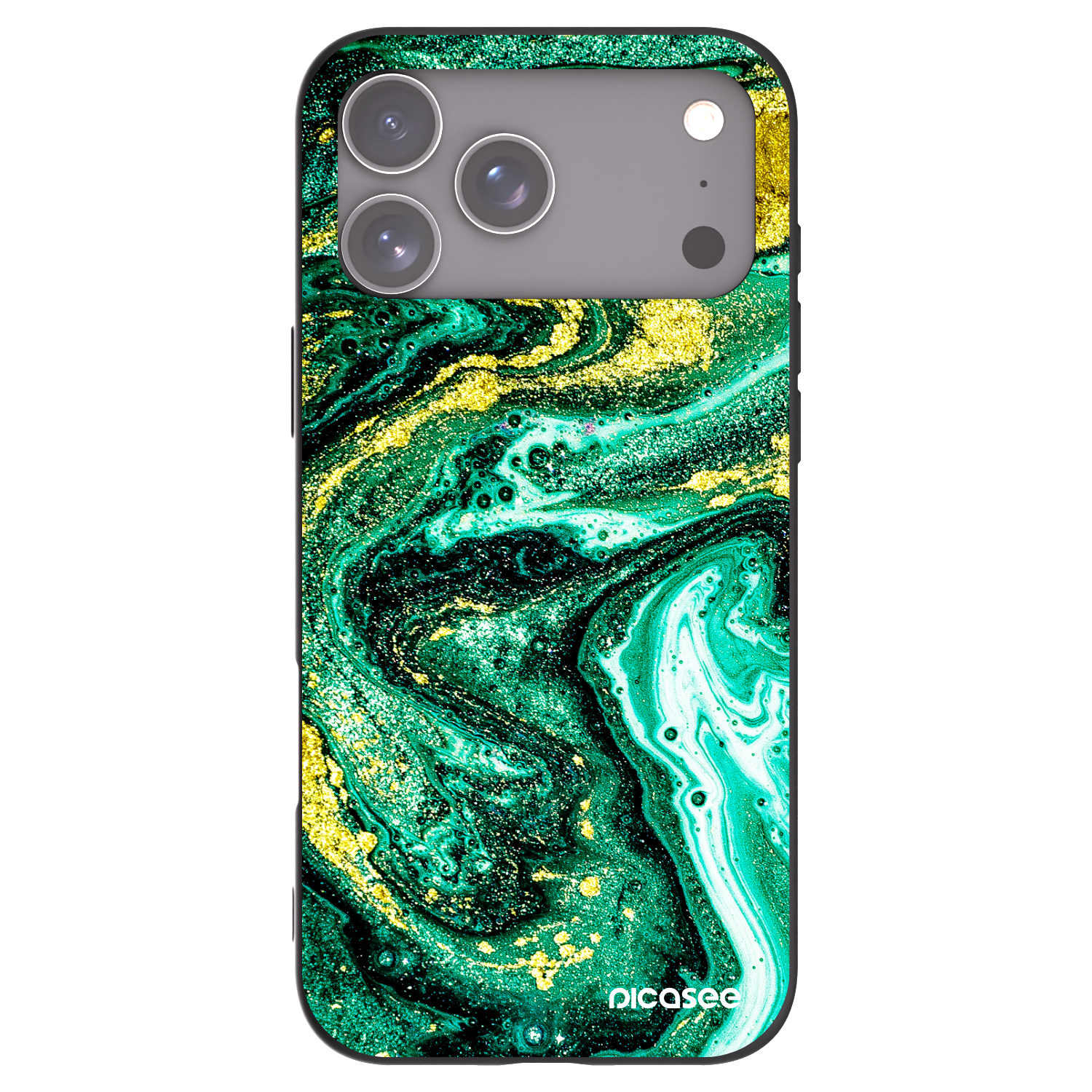 Picasee Apple iPhone 17 Pro Max Hülle - Schwarzes Silikon - Green Gold