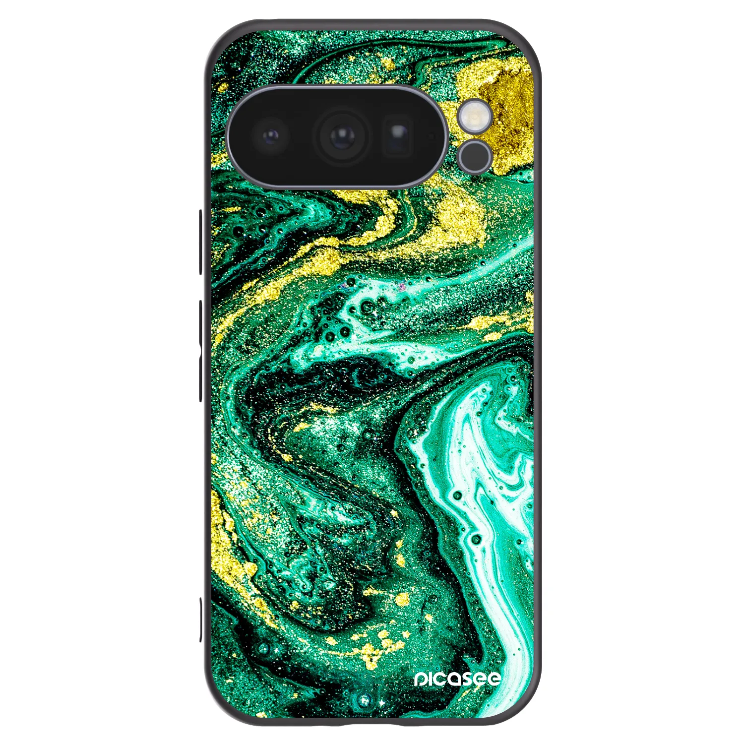 Picasee Google Pixel 10 Pro Hülle - Schwarzes Silikon - Green Gold