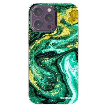 Picasee Apple iPhone 14 Pro Max Hülle - Transparentes Silikon - Green Gold