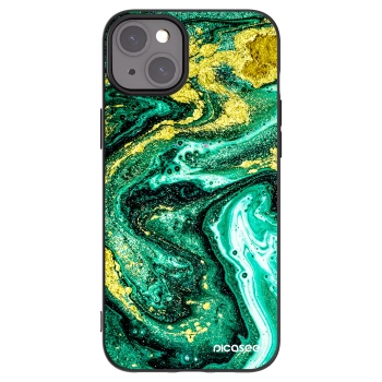 Picasee Apple iPhone 15 Plus Hülle - Schwarzes Silikon - Green Gold