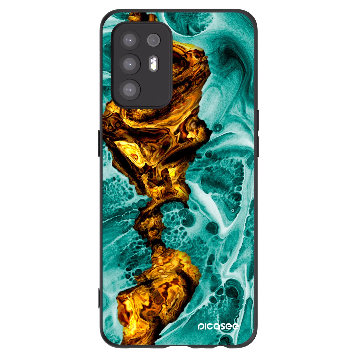 Picasee OPPO A94 5G Hülle - Schwarzes Silikon - Goldsky