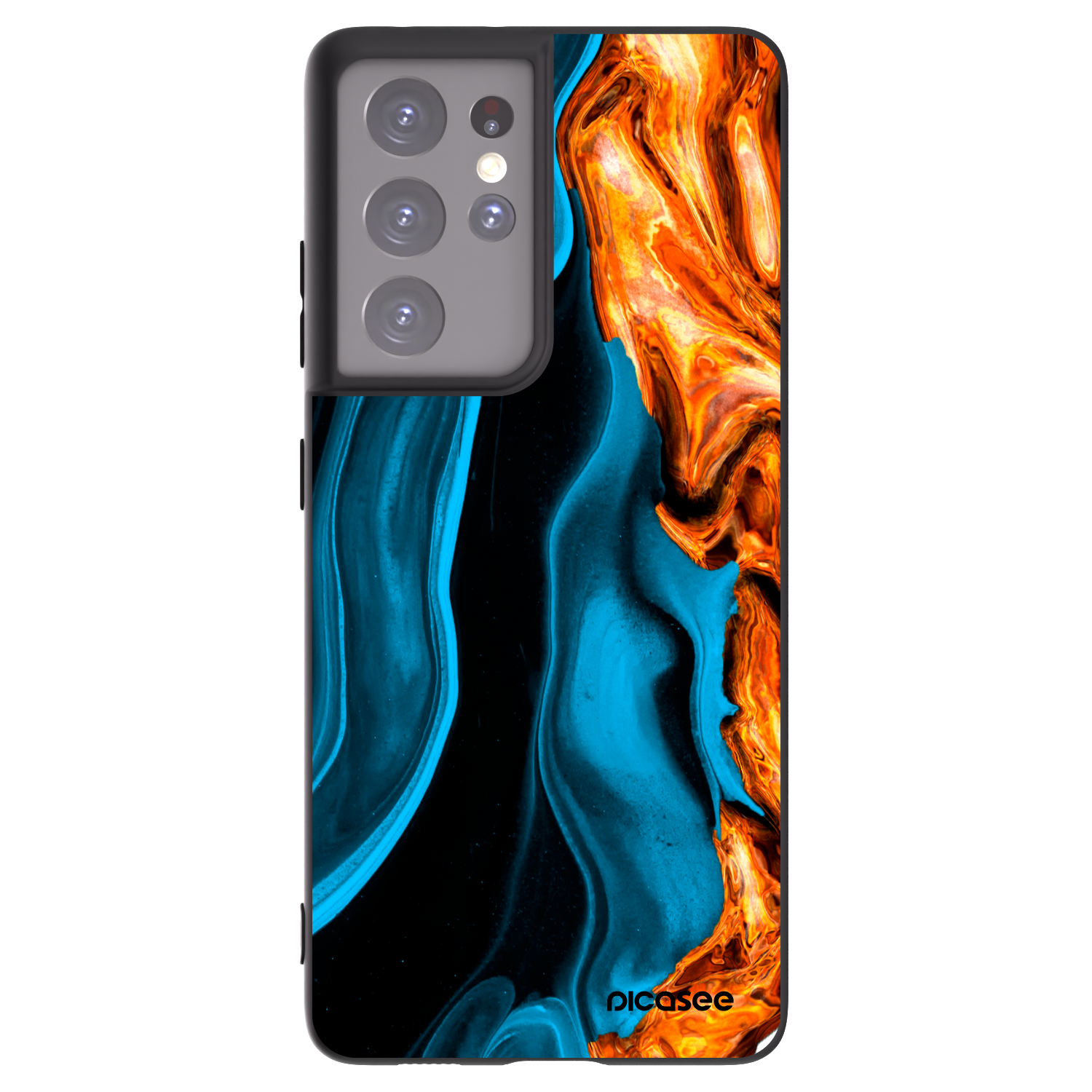Picasee Samsung Galaxy S21 Ultra 5G G998B Hülle - Schwarzes Silikon - Gold blue
