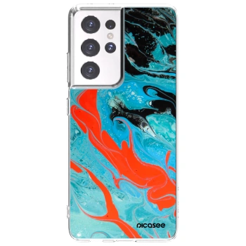 Picasee Samsung Galaxy S21 Ultra 5G G998B Hülle - Transparentes Silikon - Blue Magma