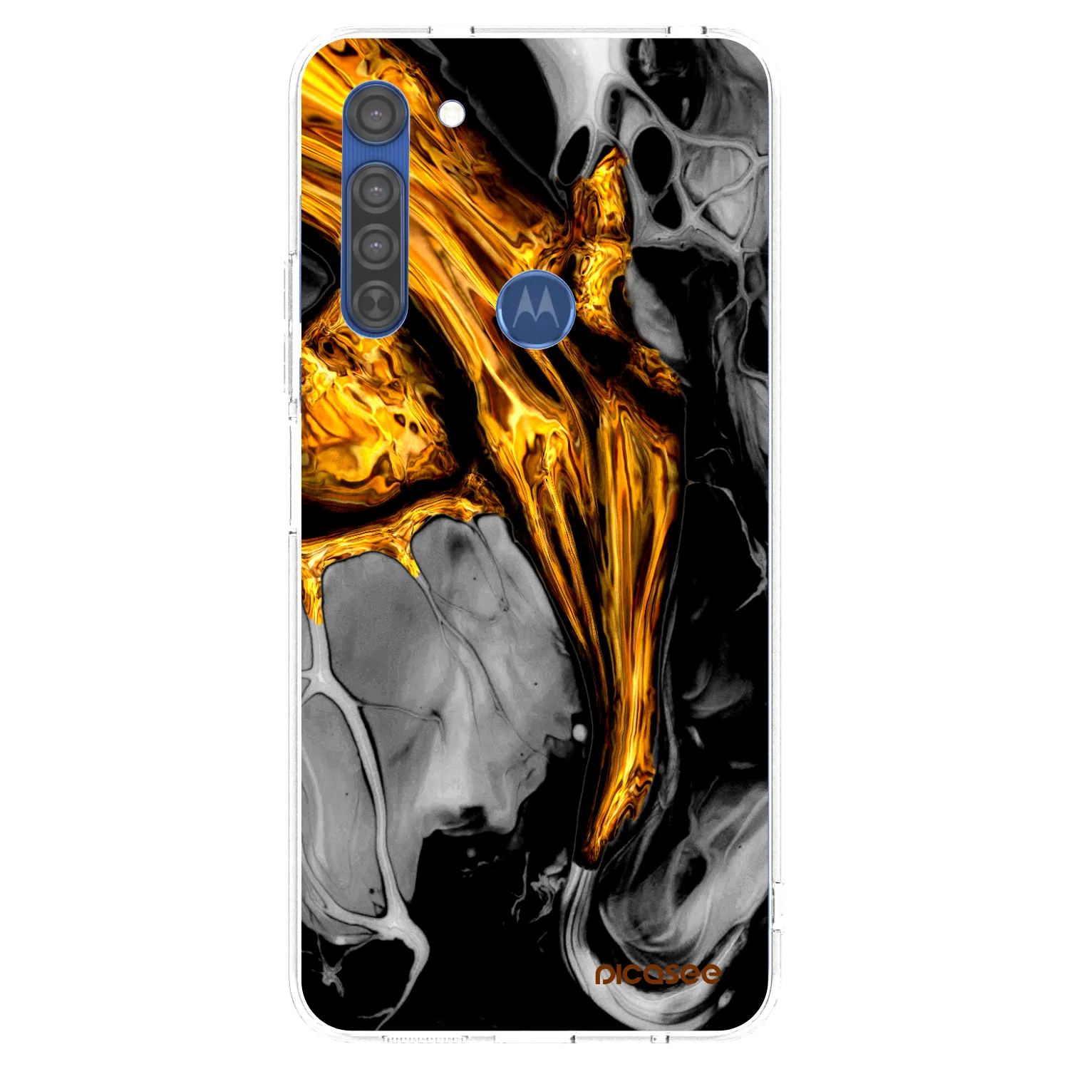 Picasee Motorola Moto G8 Hülle - Transparentes Silikon - Black Gold