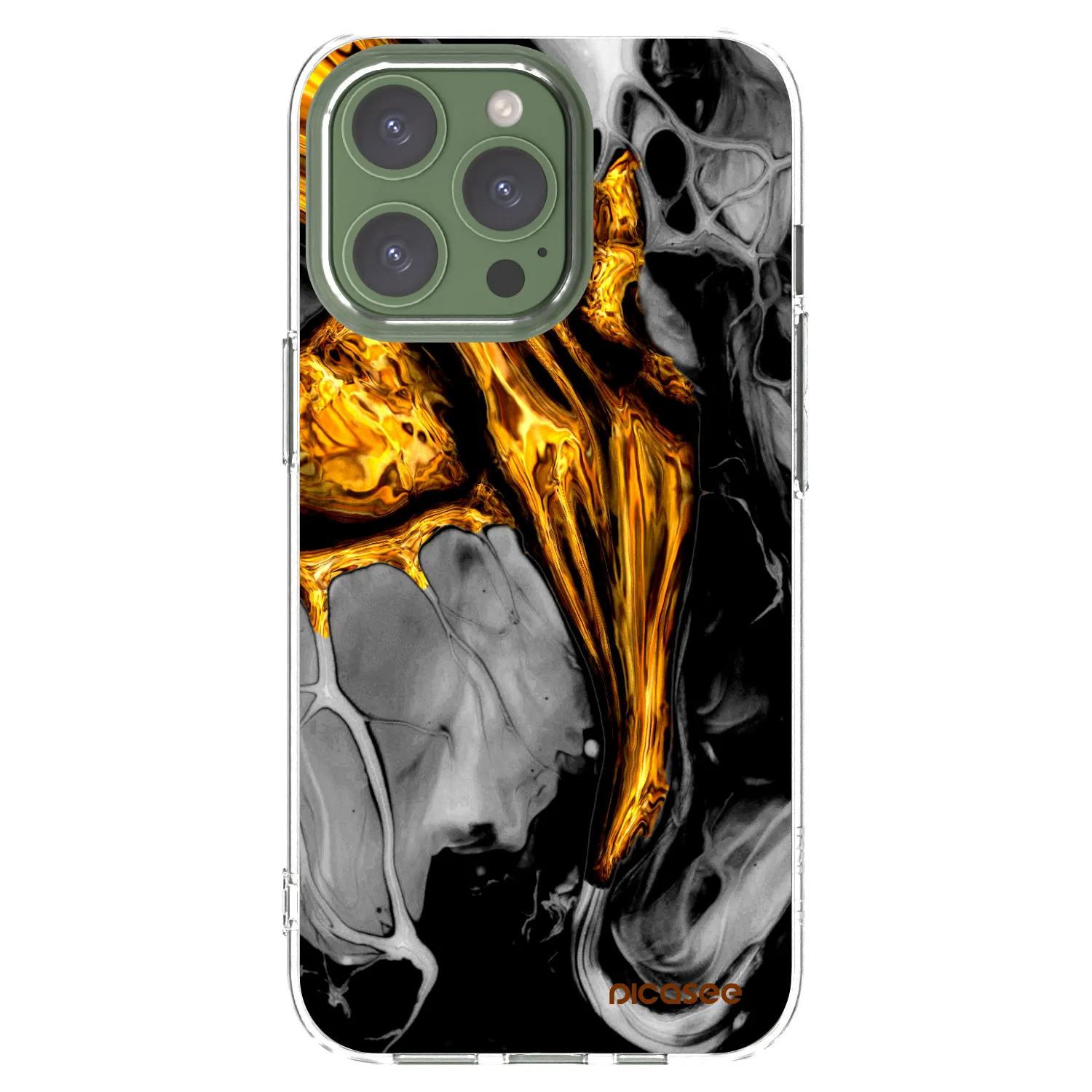 Picasee Apple iPhone 13 Pro Hülle - Transparentes Silikon - Black Gold