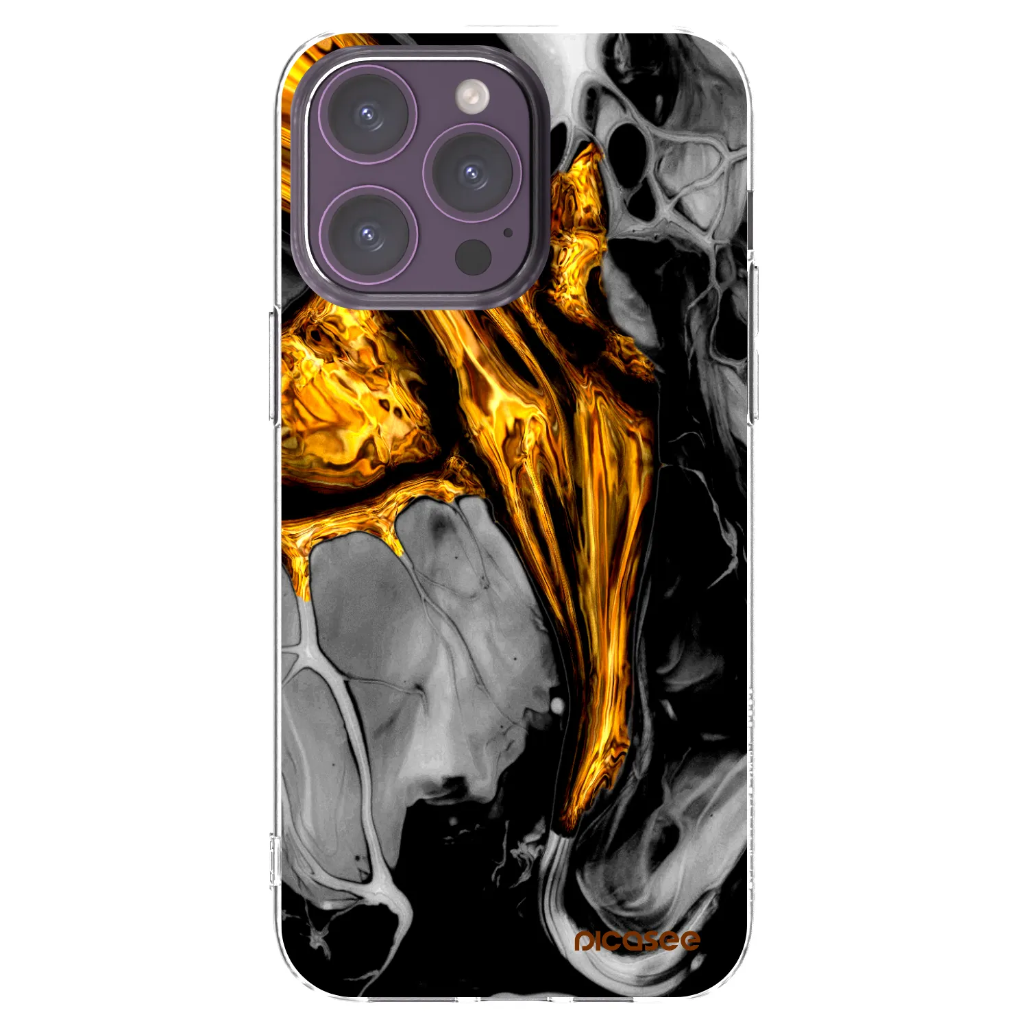 Picasee Apple iPhone 14 Pro Max Hülle - Transparentes Silikon - Black Gold