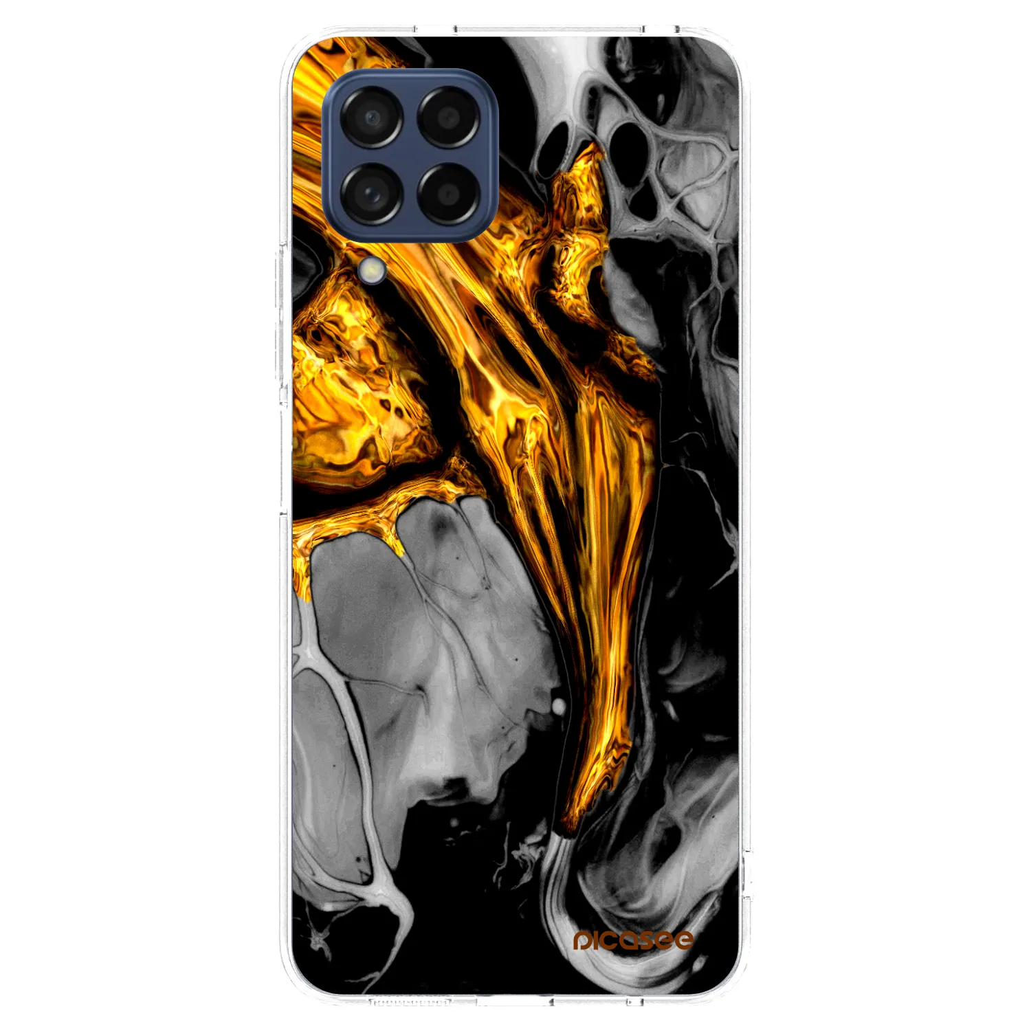Picasee Samsung Galaxy M53 5G Hülle - Transparentes Silikon - Black Gold