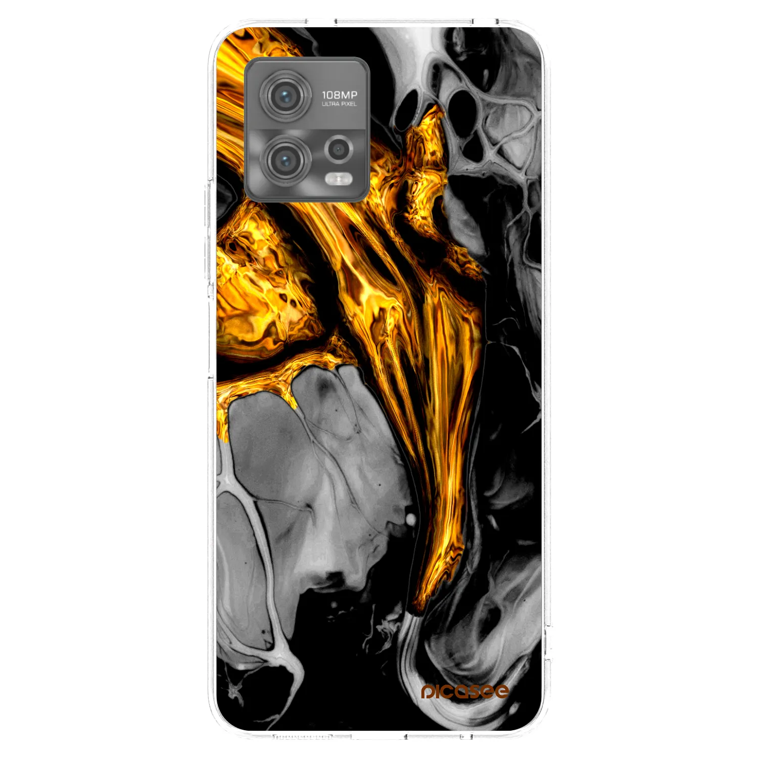 Picasee Motorola Moto G72 Hülle - Transparentes Silikon - Black Gold