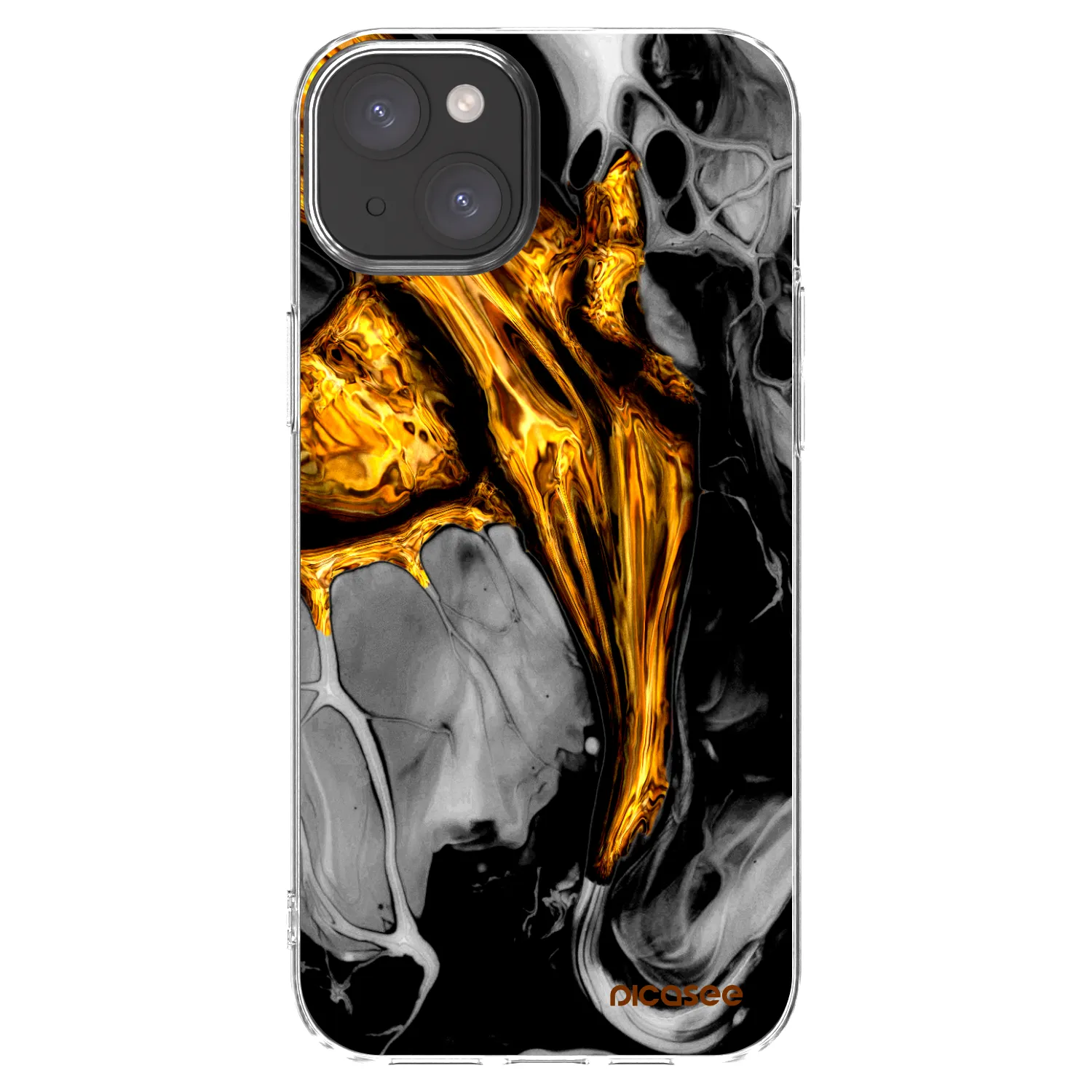 Picasee Apple iPhone 15 Plus Hülle - Transparentes Silikon - Black Gold