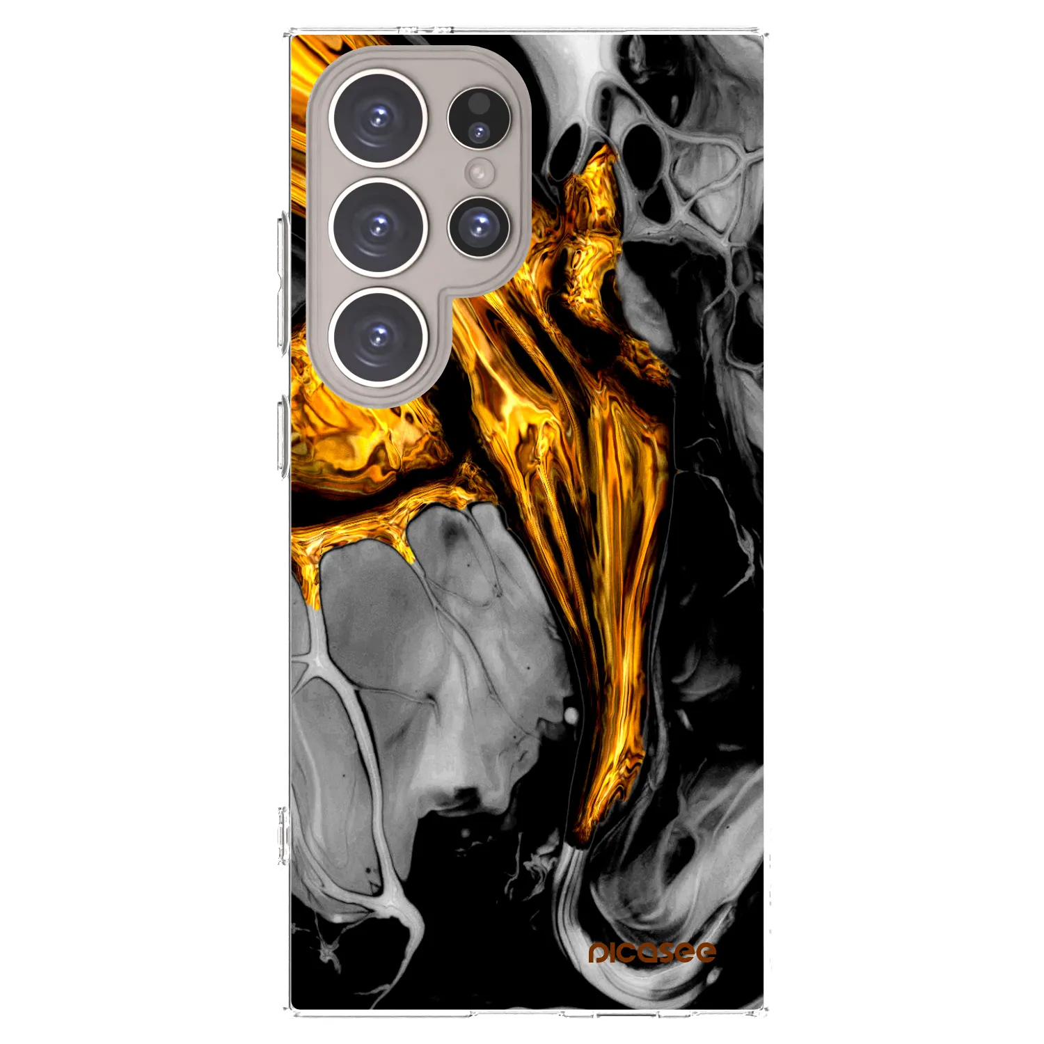 Picasee Samsung Galaxy S24 Ultra S928B 5G Hülle - Transparentes Silikon - Black Gold