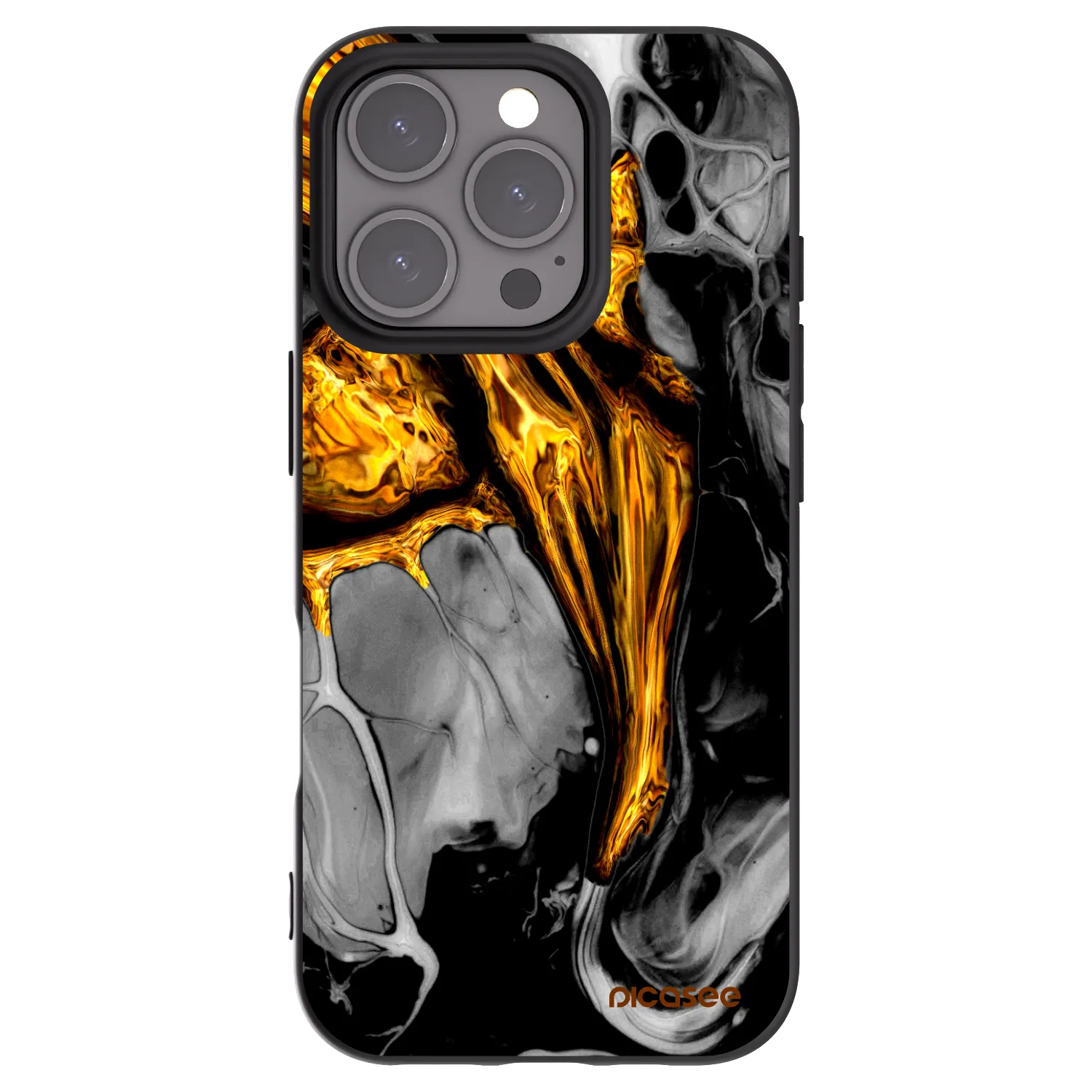 Picasee Apple iPhone 16 Pro Hülle - Schwarzes Silikon - Black Gold
