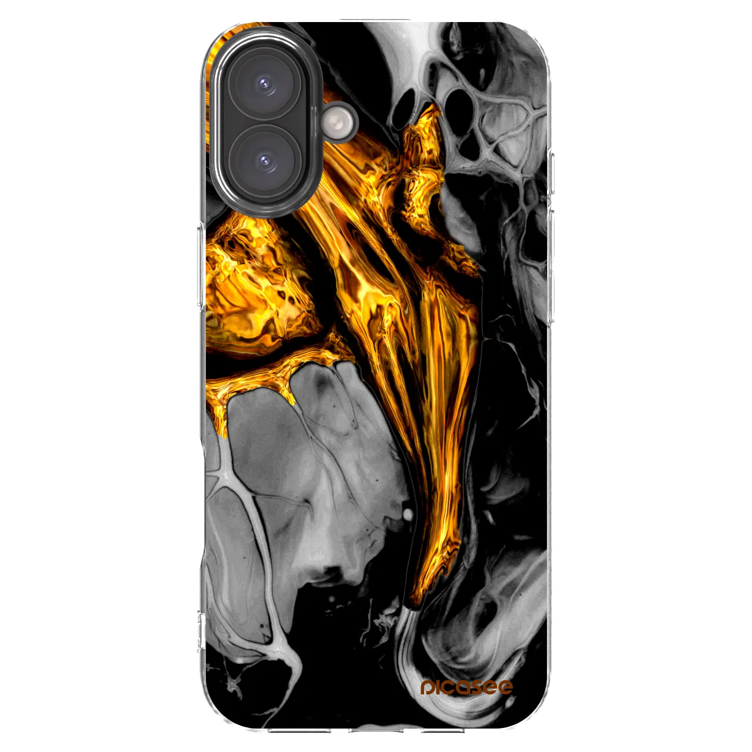 Picasee Apple iPhone 16 Plus Hülle - Transparentes Silikon - Black Gold