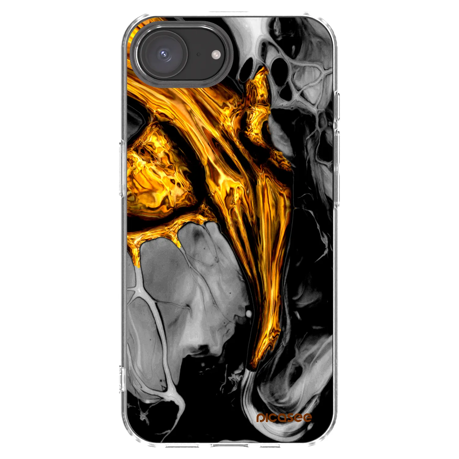 Picasee Apple iPhone 16e Hülle - Transparentes Silikon - Black Gold