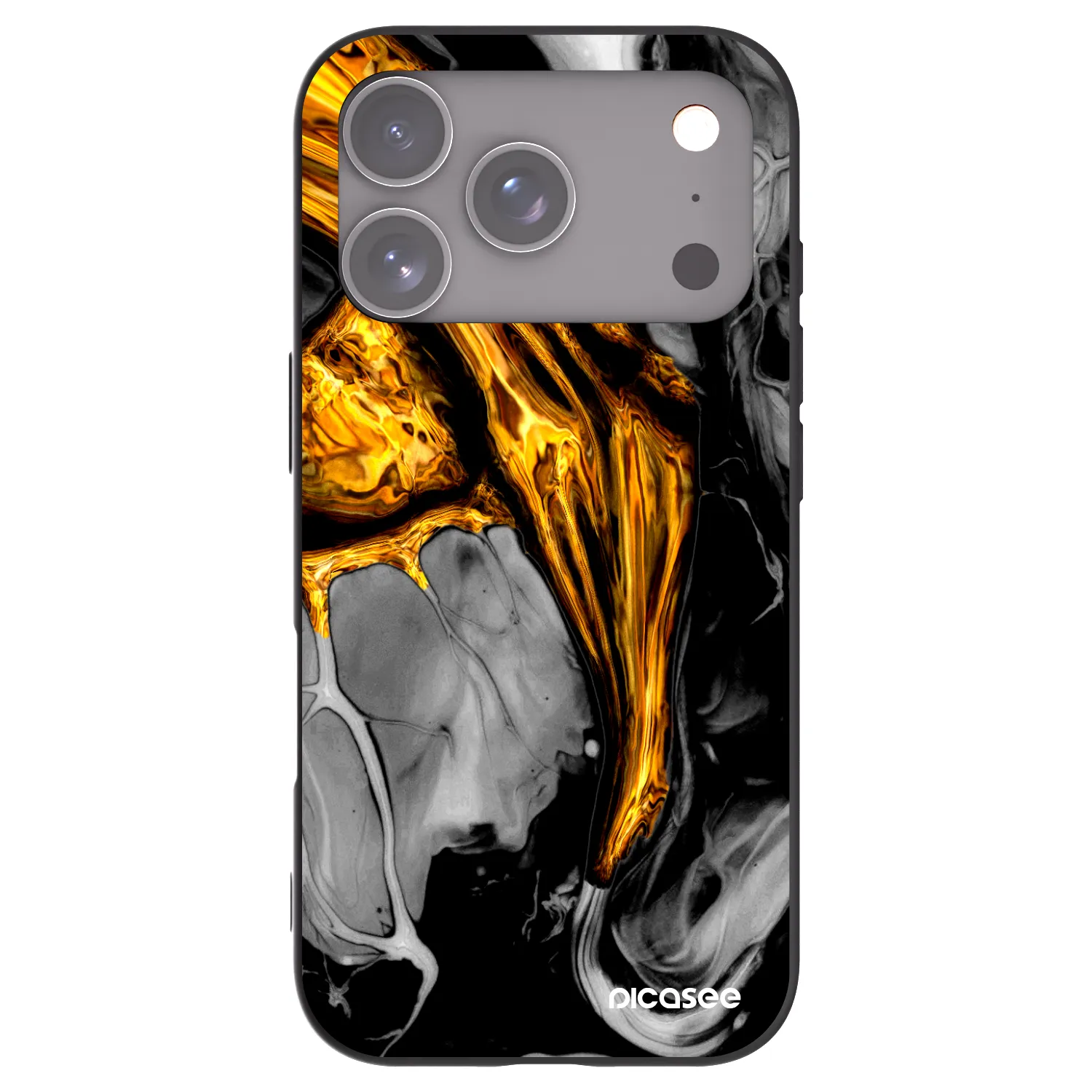 Picasee Apple iPhone 17 Pro Hülle - Schwarzes Silikon - Black Gold