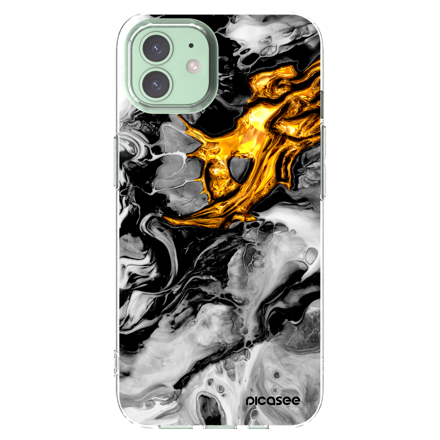 Picasee Apple iPhone 12 Pro Hülle - Transparentes Silikon - Black Gold 2