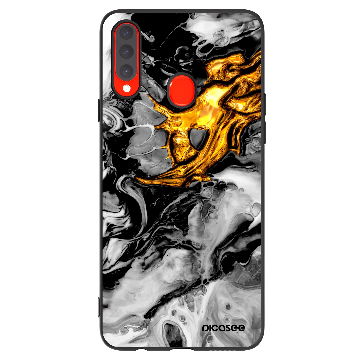 Picasee Samsung Galaxy A20s Hülle - Schwarzes Silikon - Black Gold 2