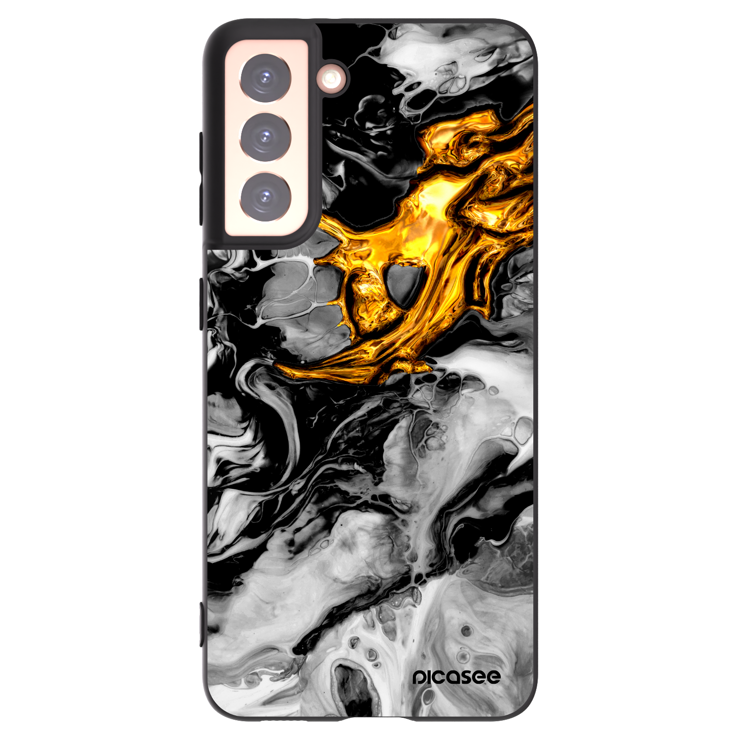 Picasee Samsung Galaxy S21 5G G991B Hülle - Schwarzes Silikon - Black Gold 2