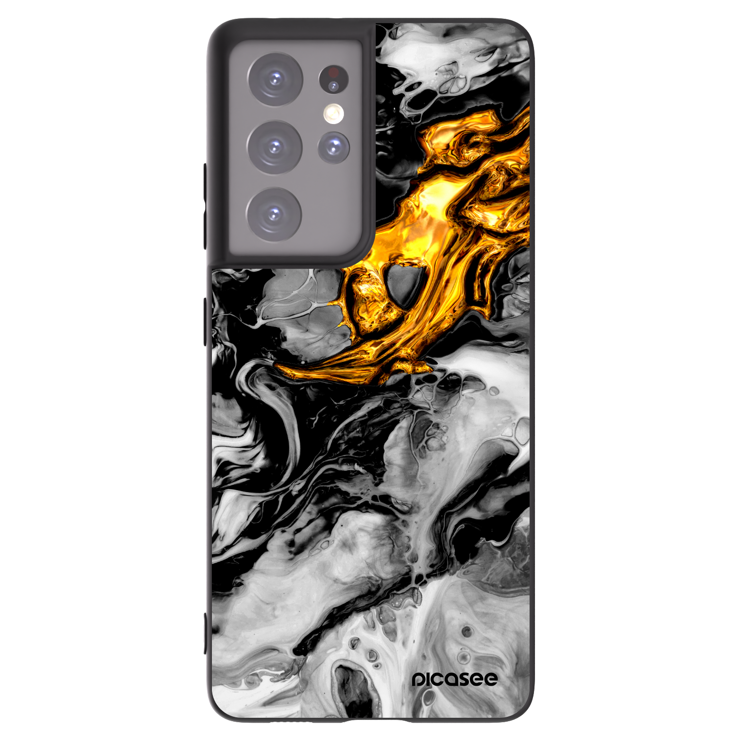 Picasee Samsung Galaxy S21 Ultra 5G G998B Hülle - Schwarzes Silikon - Black Gold 2
