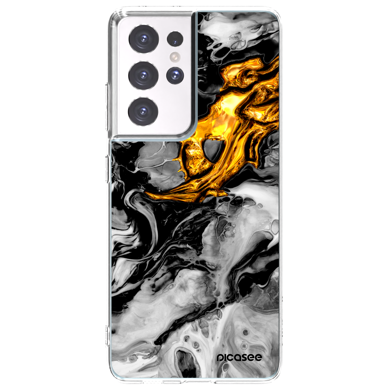 Picasee Samsung Galaxy S21 Ultra 5G G998B Hülle - Transparentes Silikon - Black Gold 2