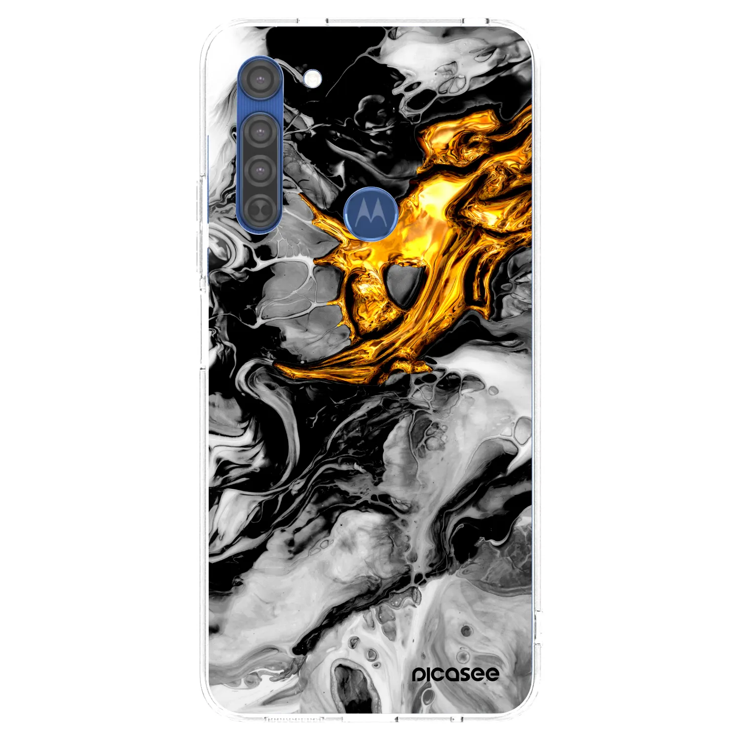 Picasee Motorola Moto G8 Hülle - Transparentes Silikon - Black Gold 2