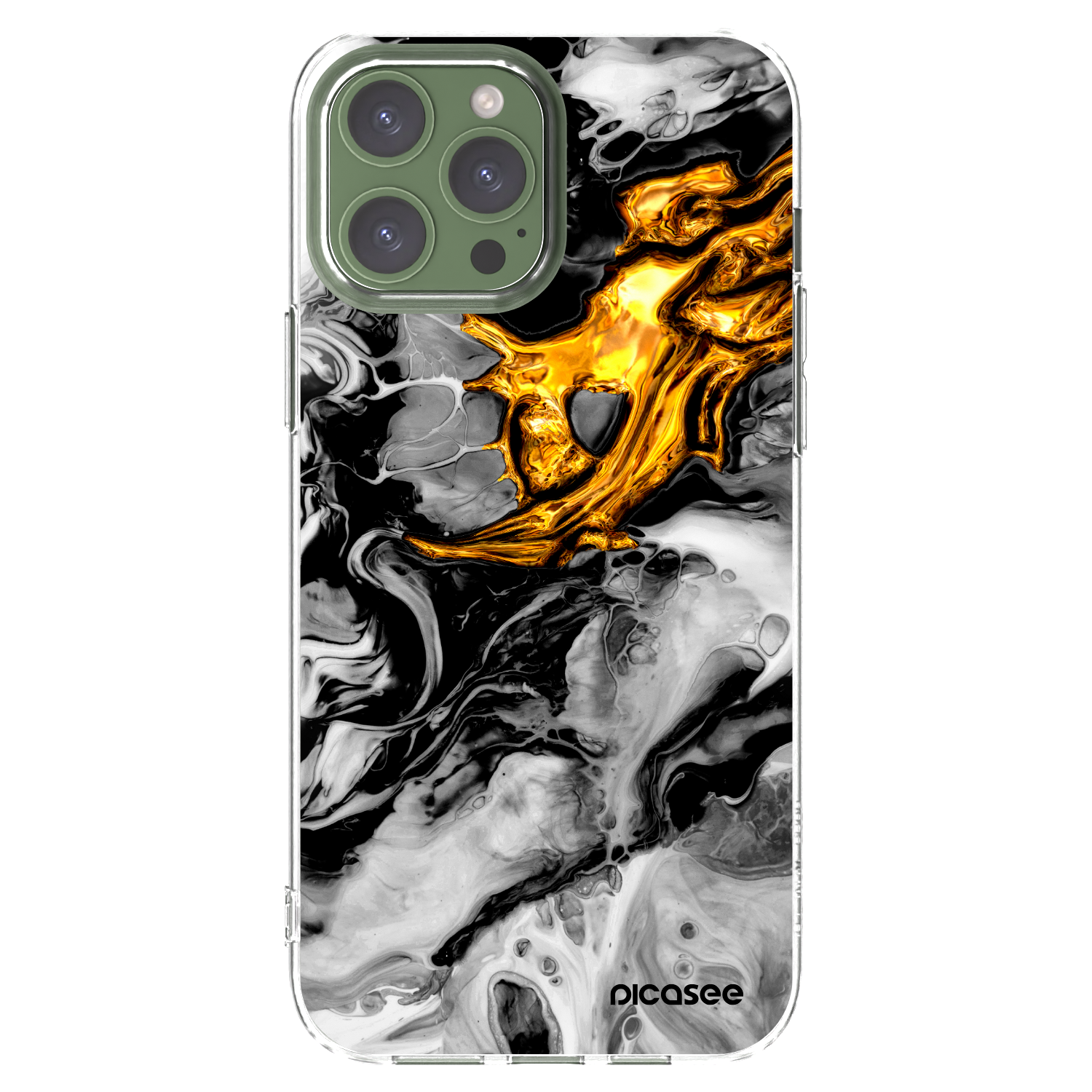 Picasee Apple iPhone 13 Pro Max Hülle - Transparentes Silikon - Black Gold 2