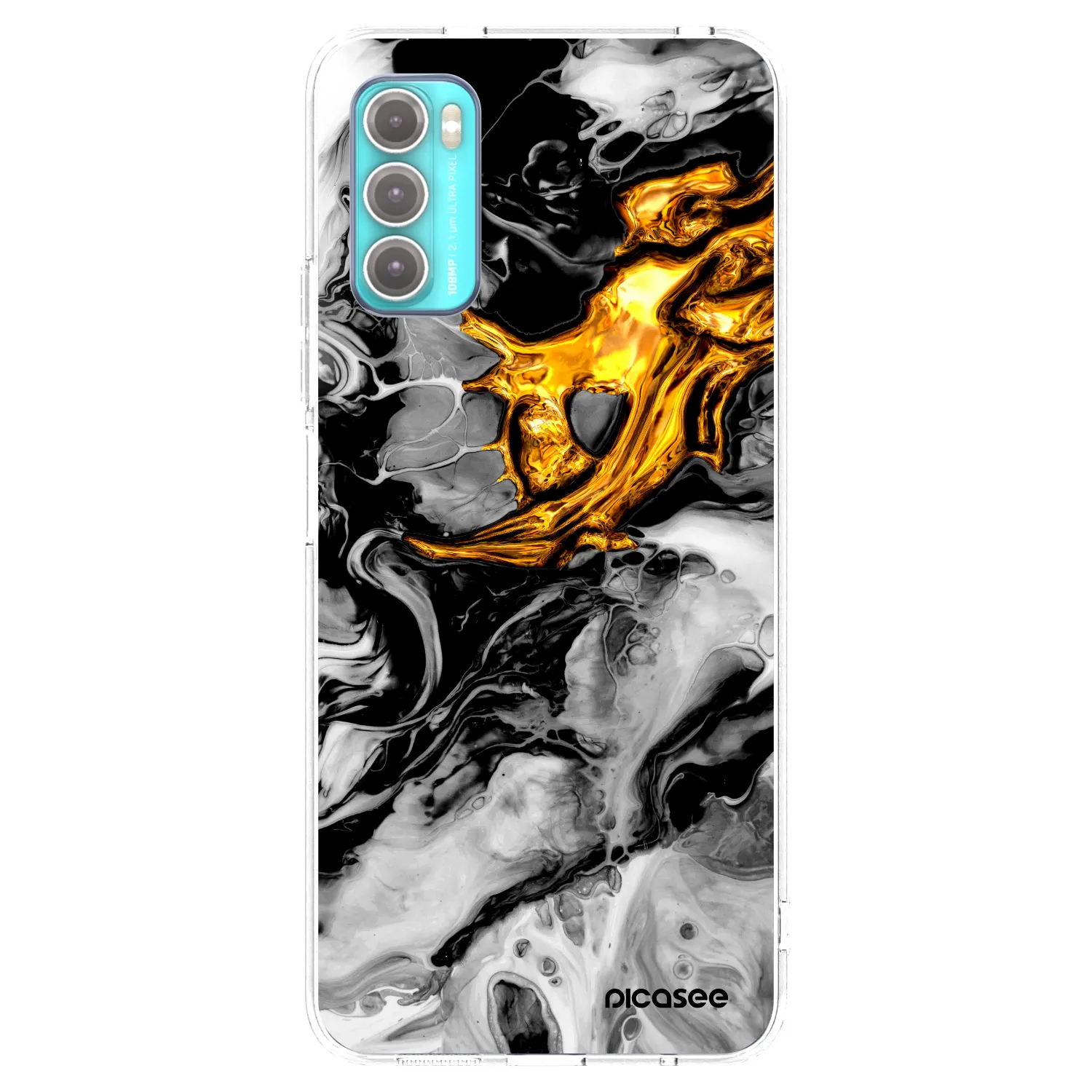 Picasee Motorola Moto G60 Hülle - Transparentes Silikon - Black Gold 2