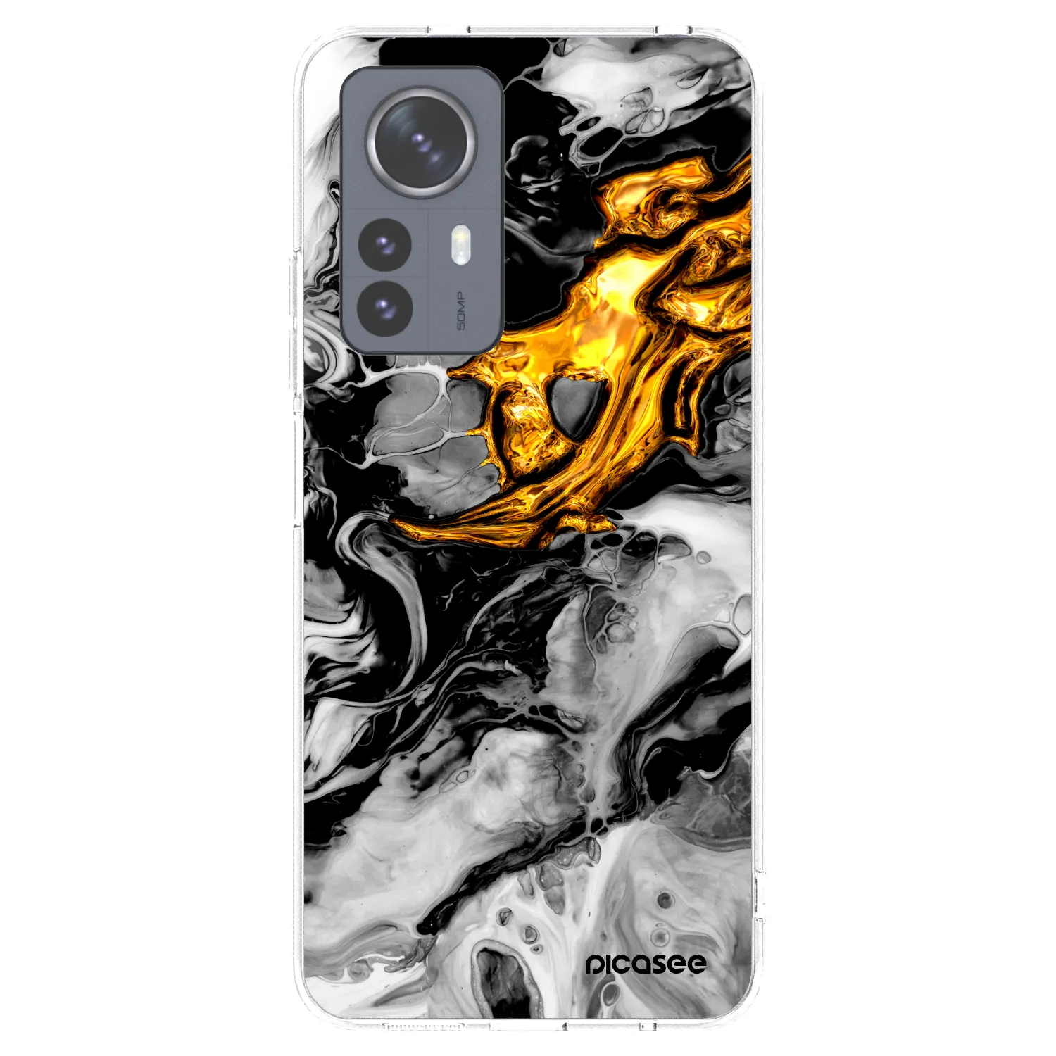 Picasee Xiaomi 12 Pro Hülle - Transparentes Silikon - Black Gold 2