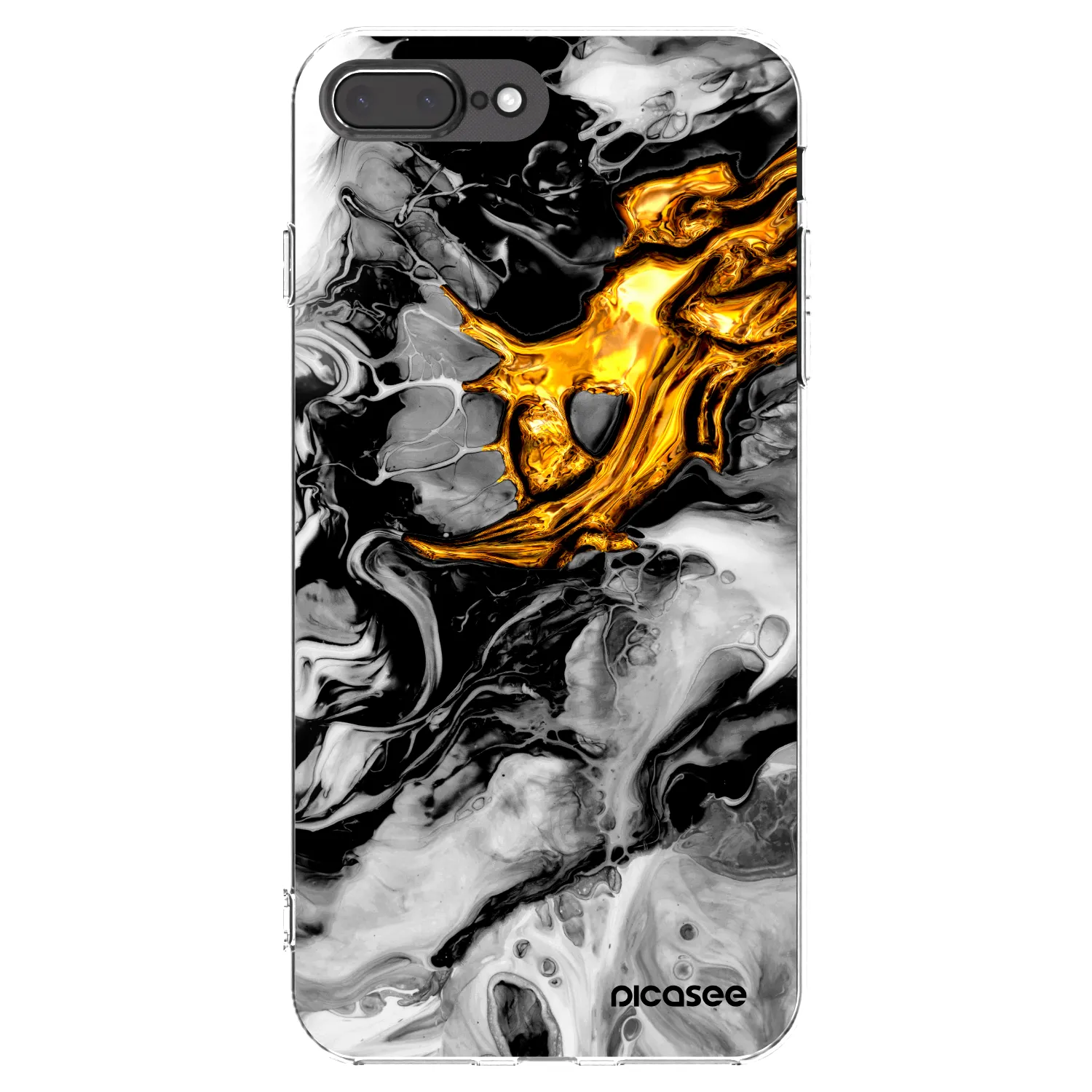 Picasee Apple iPhone 8 Plus Hülle - Transparentes Silikon - Black Gold 2