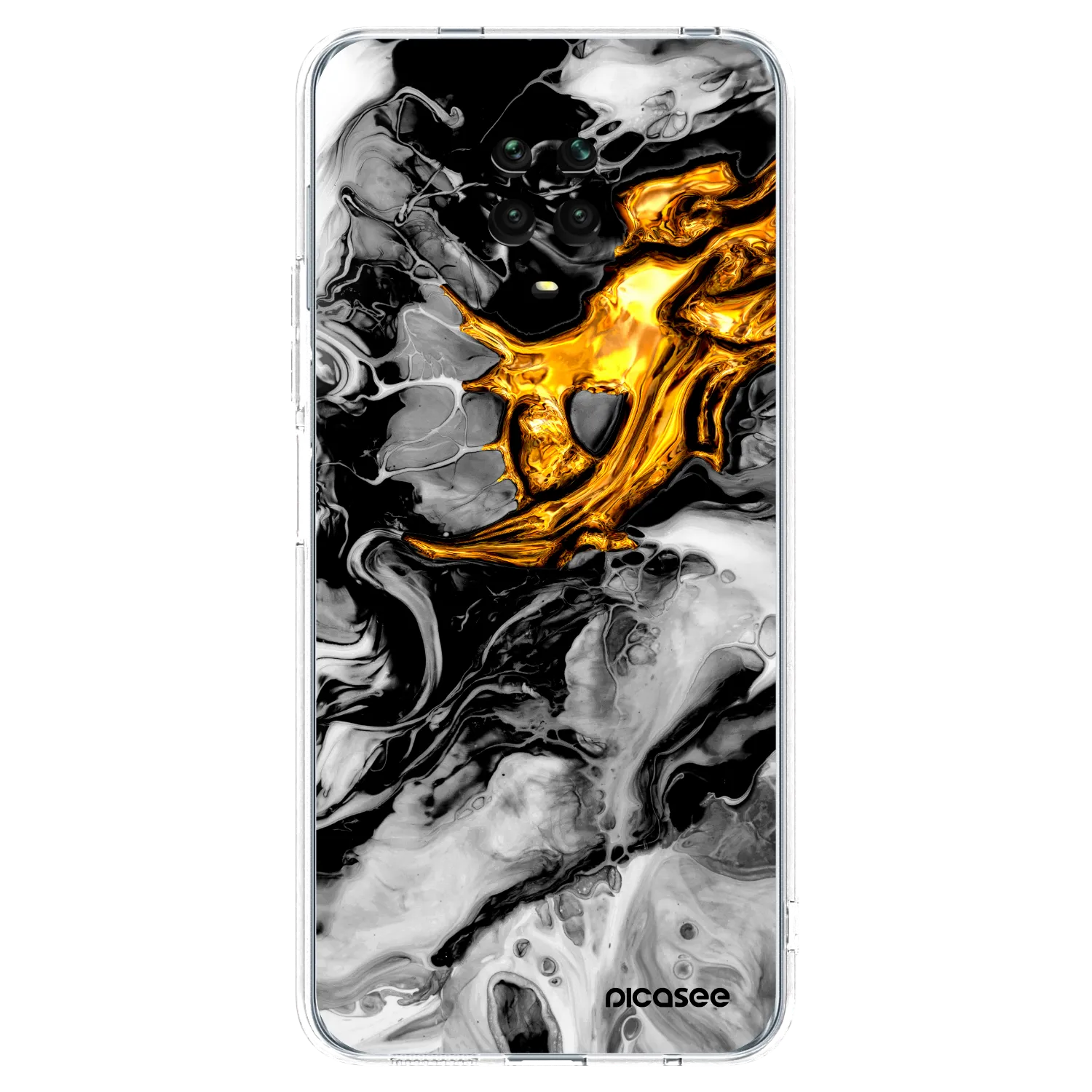 Picasee Xiaomi Redmi Note 9S Hülle - Transparentes Silikon - Black Gold 2