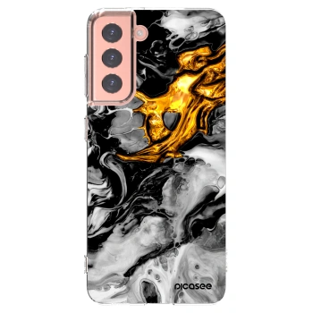 Picasee Samsung Galaxy S21 5G G991B Hülle - Transparentes Silikon - Black Gold 2