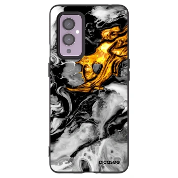 Picasee OnePlus 9 Hülle - Schwarzes Silikon - Black Gold 2