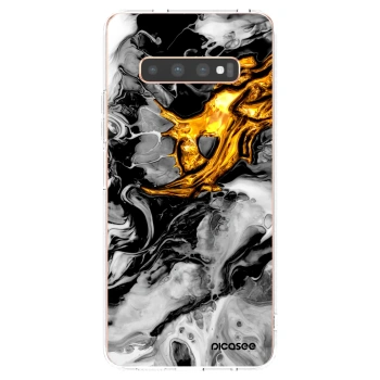 Picasee Samsung Galaxy S10 Plus G975 Hülle - Transparentes Silikon - Black Gold 2
