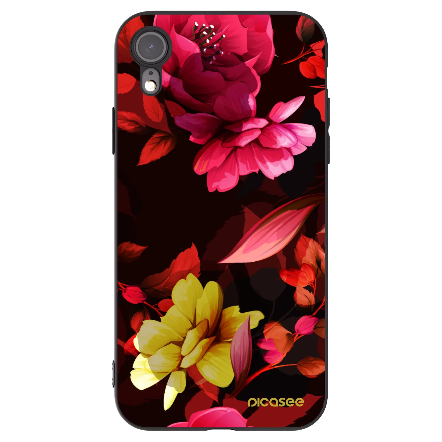 Picasee Apple iPhone XR Hülle - Schwarzes Silikon - Dark Peonny