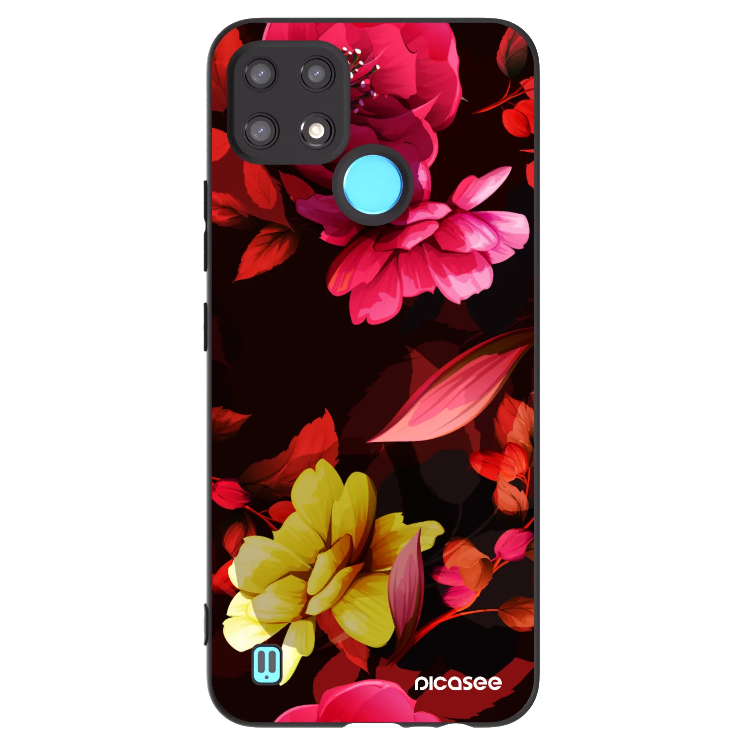 Picasee Realme C21 Hülle - Schwarzes Silikon - Dark Peonny