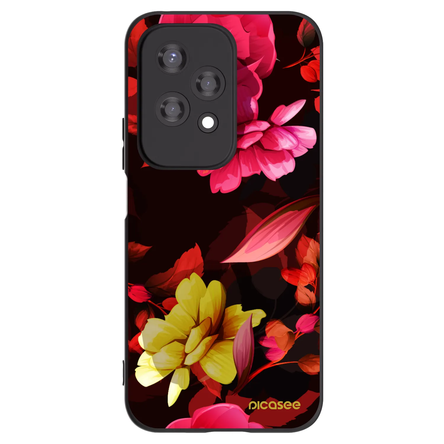 Picasee Honor 200 Lite Hülle - Schwarzes Silikon - Dark Peonny