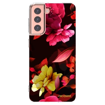 Picasee Samsung Galaxy S21 5G G991B Hülle - Transparentes Silikon - Dark Peonny