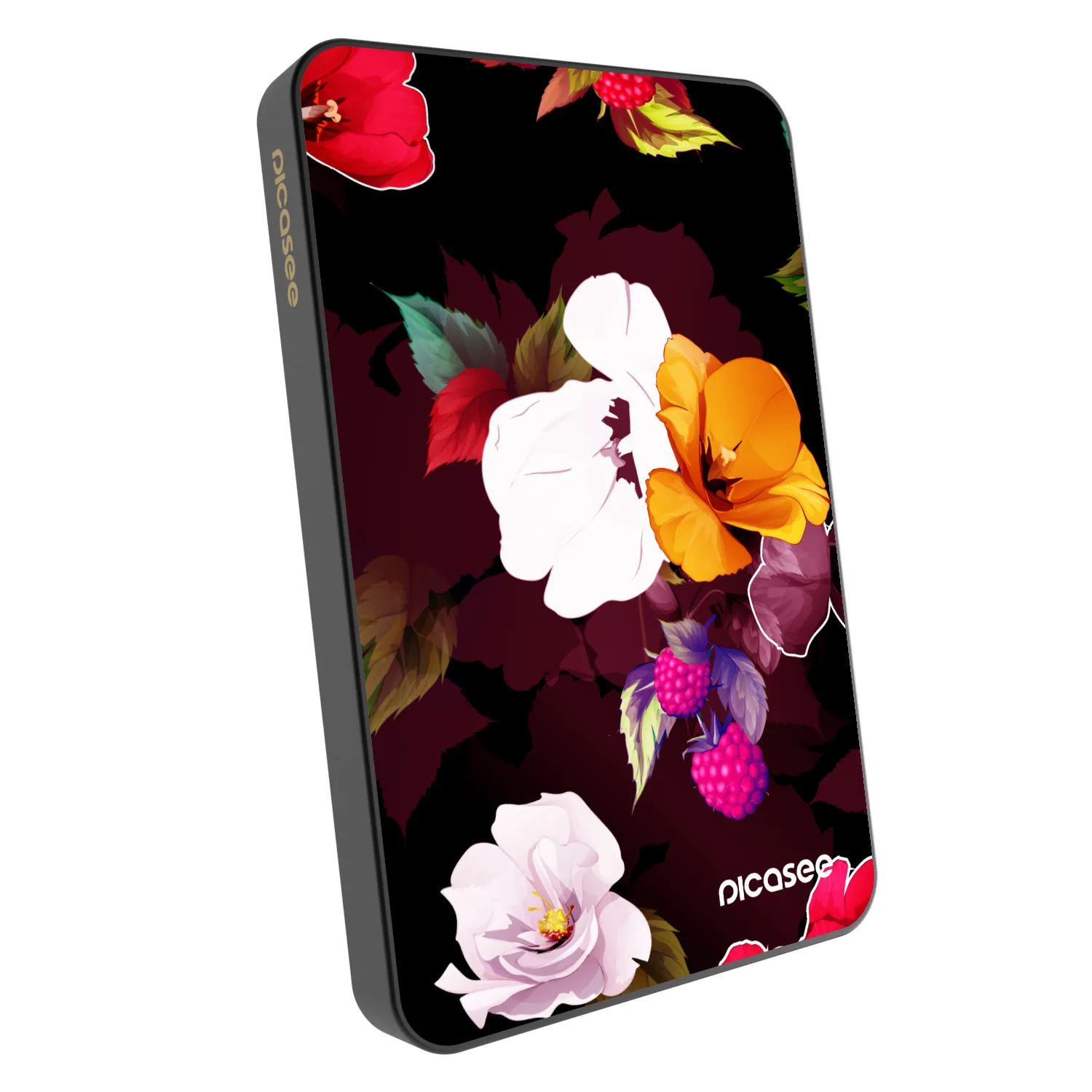 Picasee Powerbank mit MagSafe 5 000 mAh Grau - Flowers and Berries