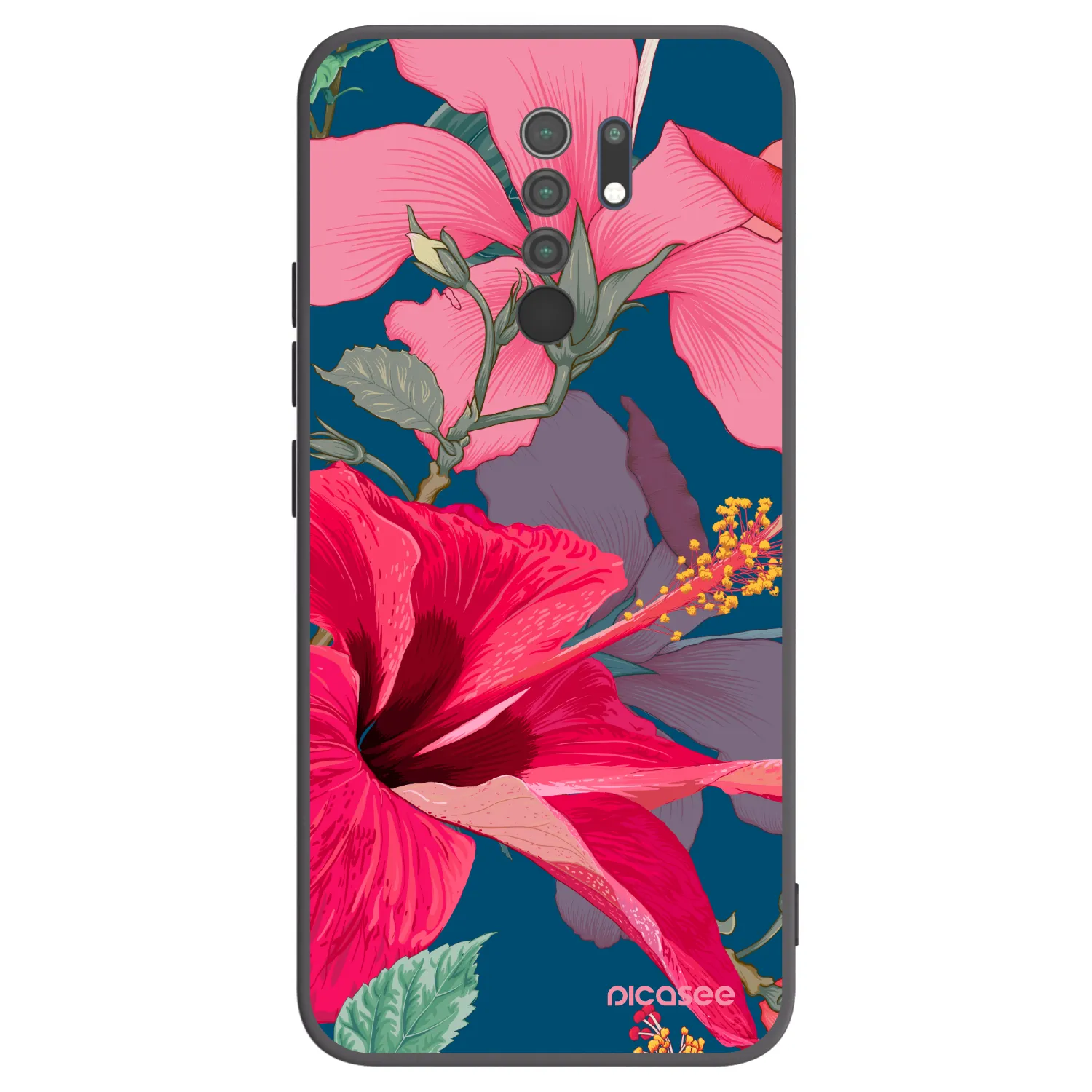 Picasee Xiaomi Redmi 9 Hülle - Schwarzes Silikon - Hibiscus