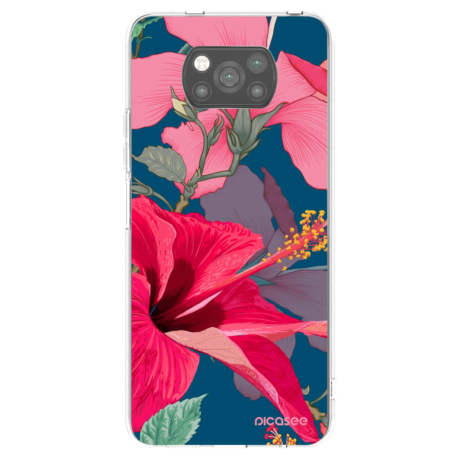 Picasee Xiaomi Poco X3 Hülle - Schwarzes Silikon - Hibiscus