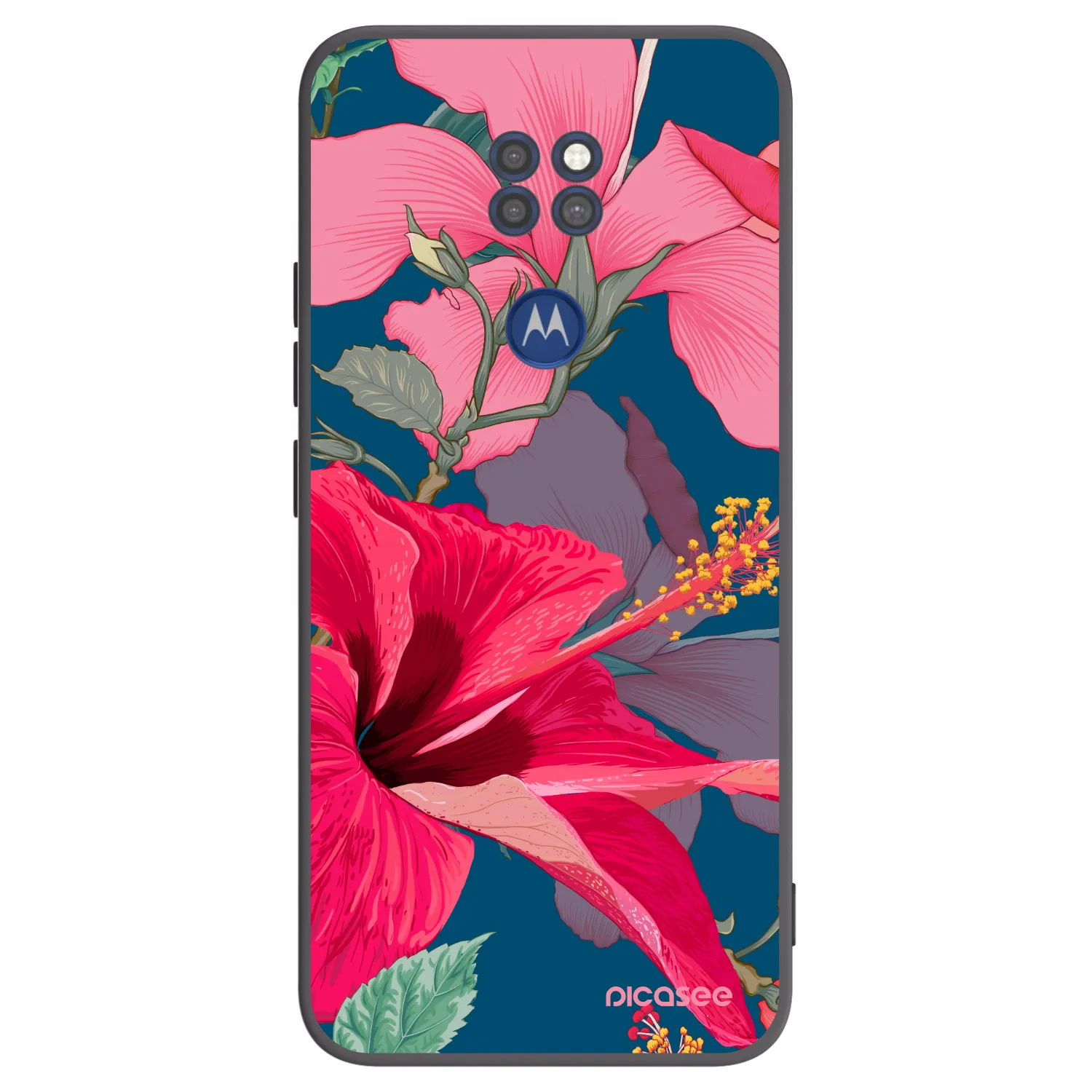 Picasee Motorola Moto G9 Play Hülle - Schwarzes Silikon - Hibiscus