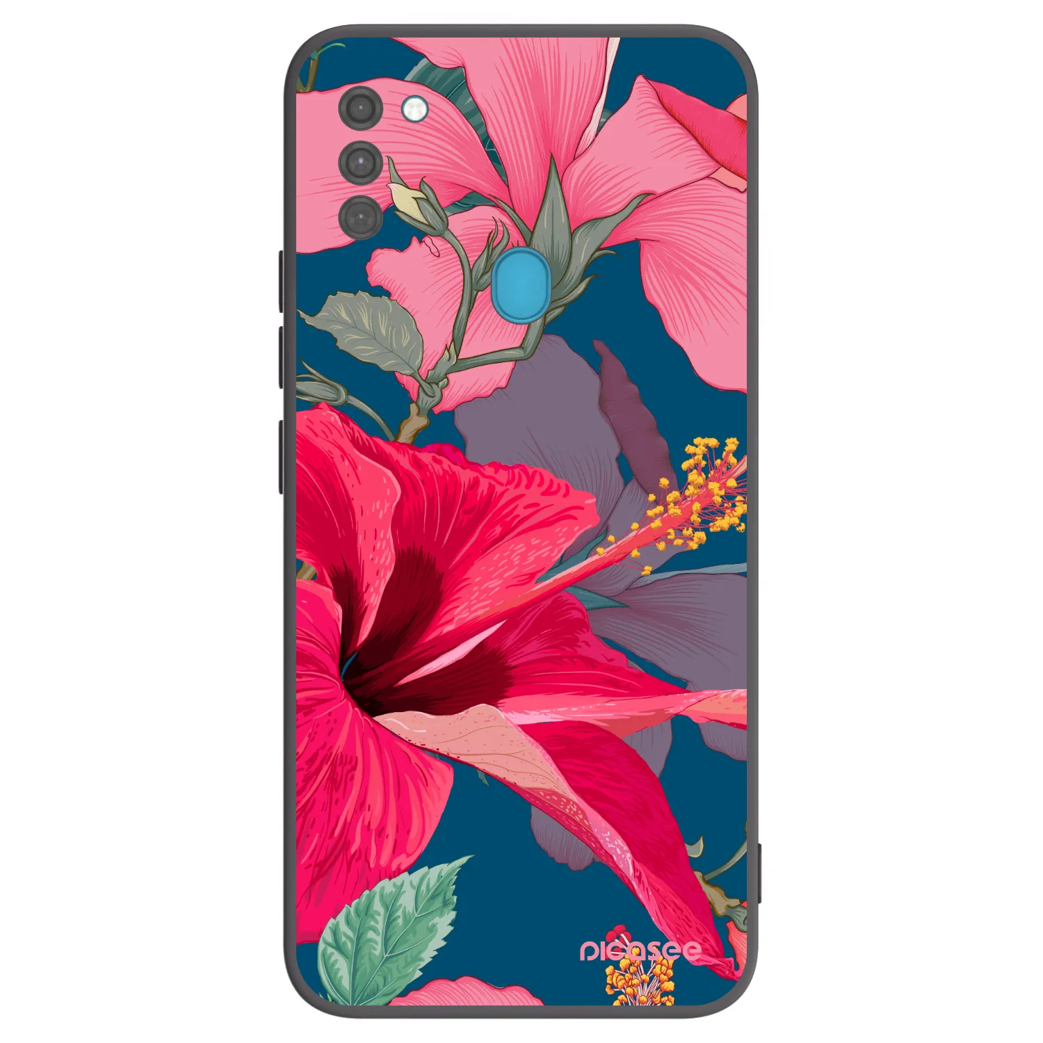 Picasee Samsung Galaxy M11 Hülle - Schwarzes Silikon - Hibiscus