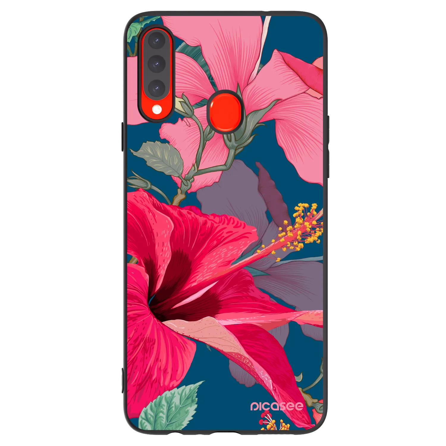 Picasee Samsung Galaxy A20s Hülle - Schwarzes Silikon - Hibiscus