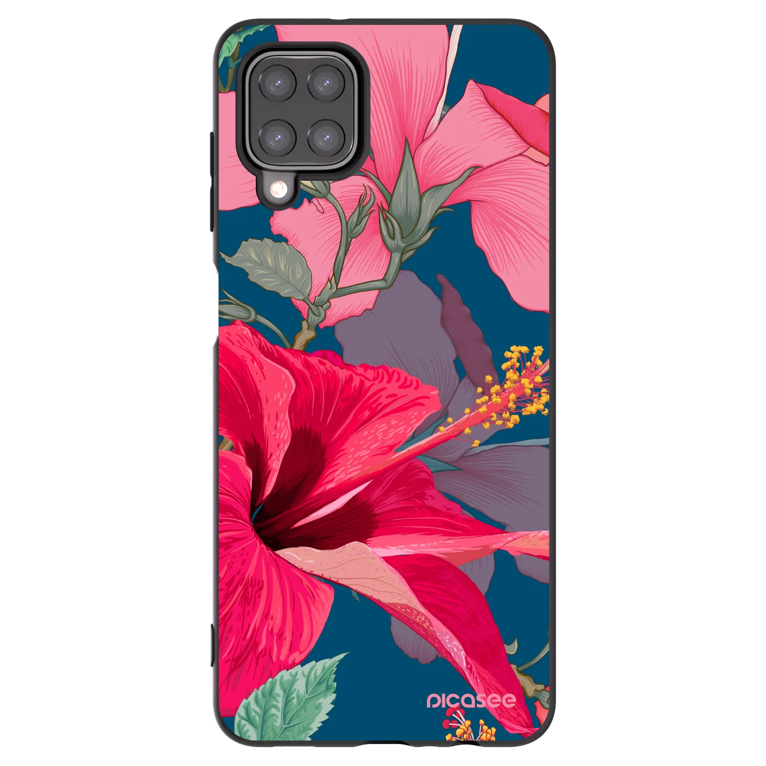 Picasee Samsung Galaxy A12 A125F Hülle - Schwarzes Silikon - Hibiscus