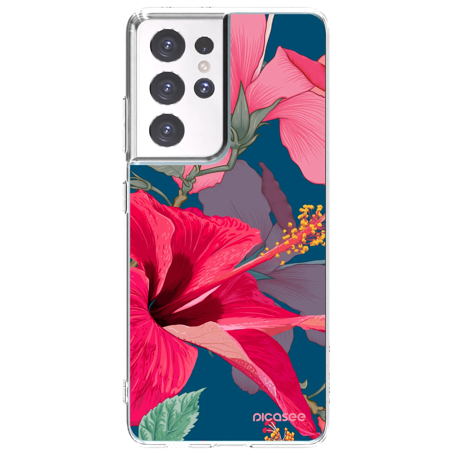 Picasee Samsung Galaxy S21 Ultra 5G G998B Hülle - Transparentes Silikon - Hibiscus