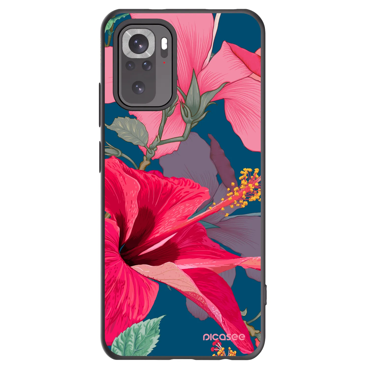 Picasee Xiaomi Redmi Note 10 Hülle - Schwarzes Silikon - Hibiscus