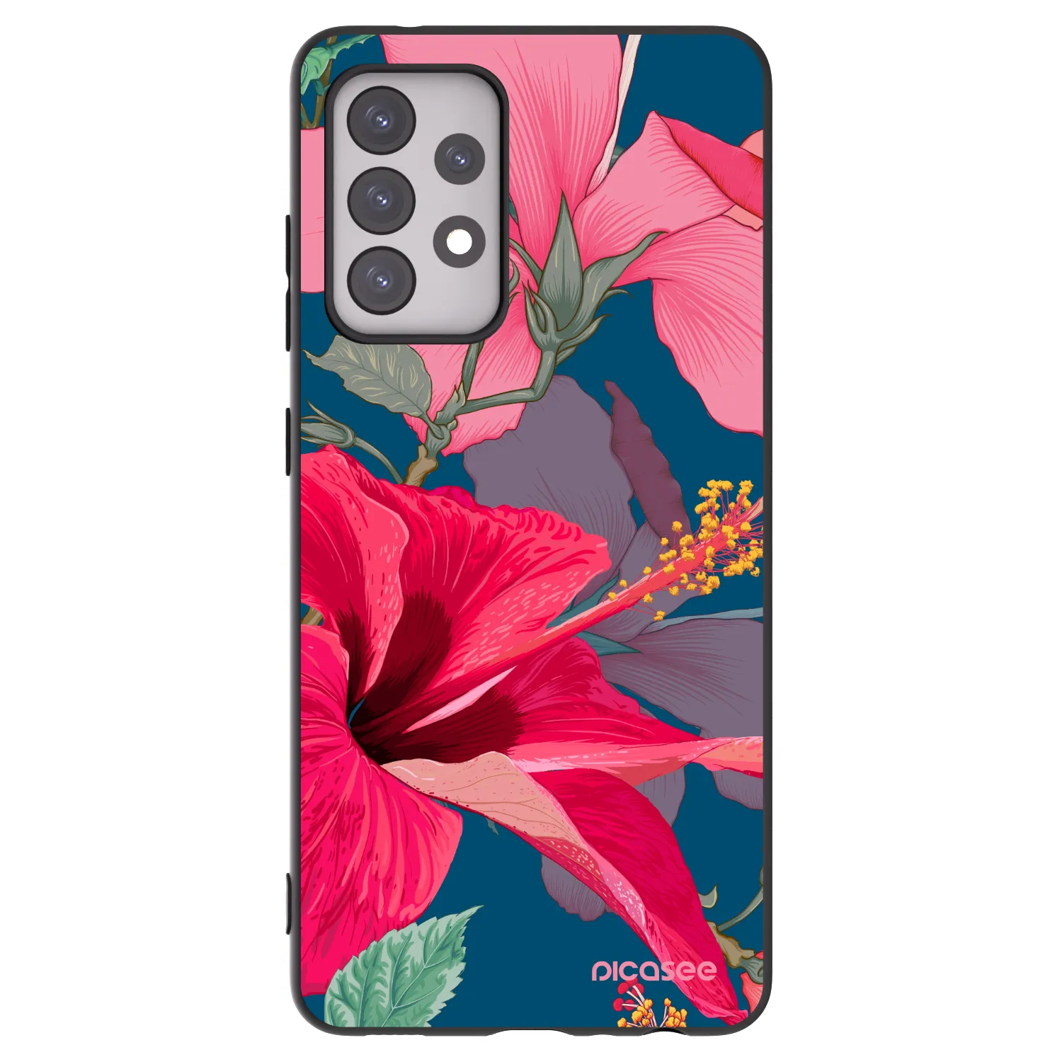 Picasee Samsung Galaxy A52 5G A525F Hülle - Schwarzes Silikon - Hibiscus